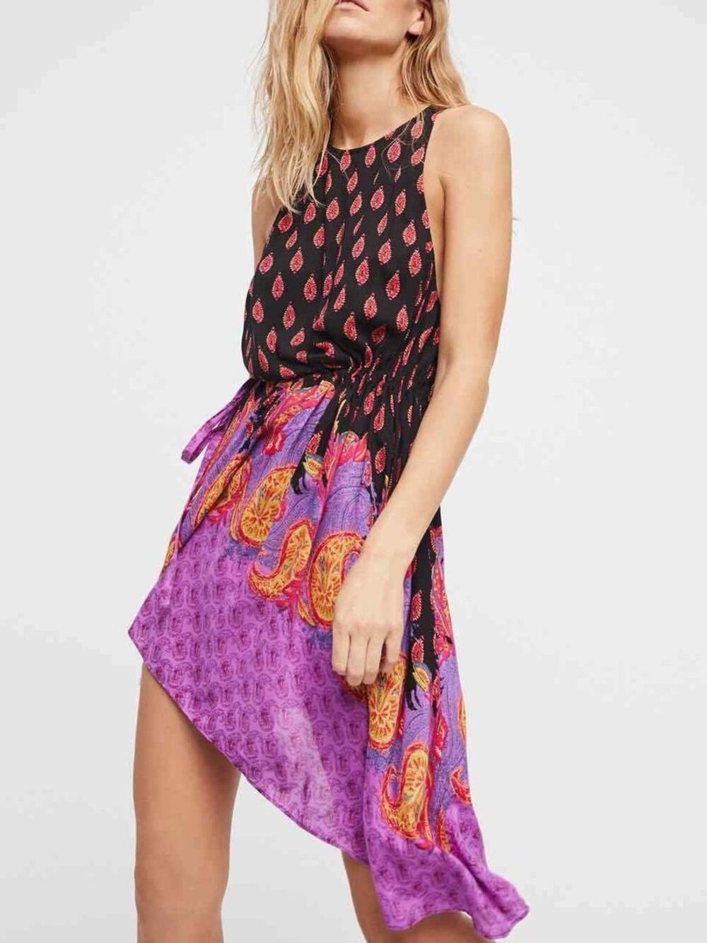 Intimately Free People Rendezvous Drawstring Tank Dress Tunic Print Boho Size XS